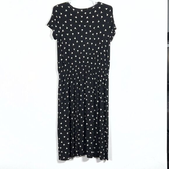 J. Jill Wearever Collection Midi Dress Womens Sz PL Black Printed Elastic Waist - Picture 5 of 11